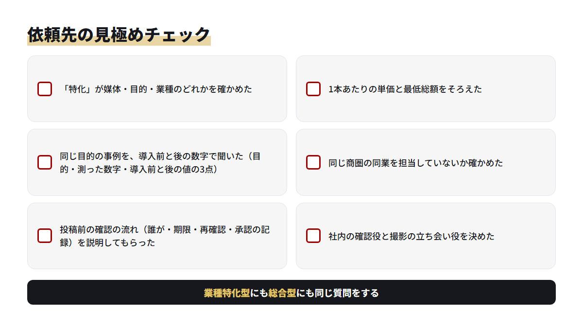 業種特化かどうかに関係なく依頼先を見極めるための6つのチェック項目